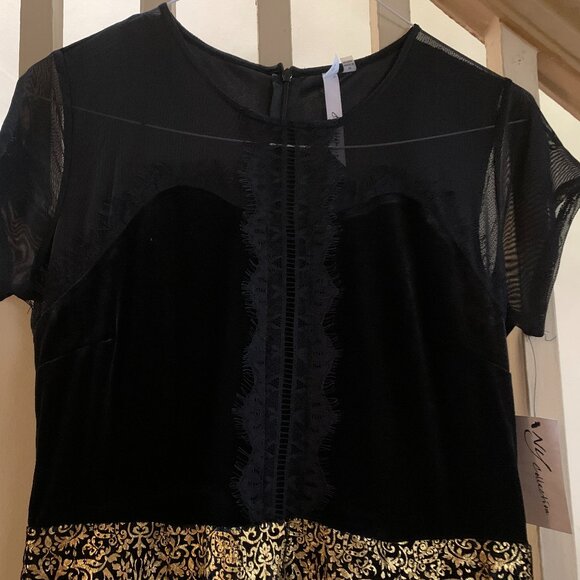 NY Collection Velvet/Sheer Dress - Picture 2 of 4